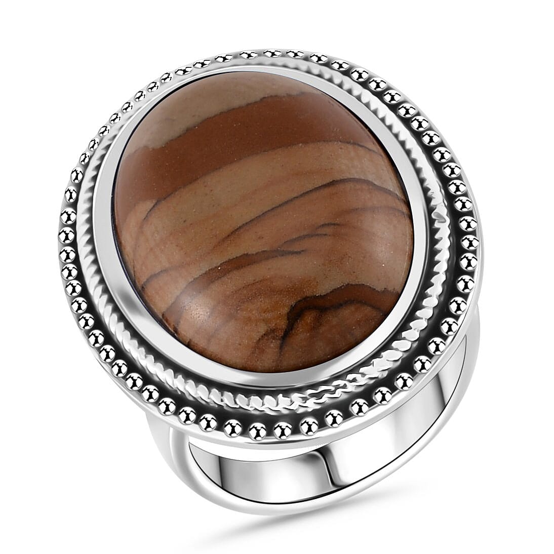 Picture Jasper Oval Shape Ring with Oxidized 50.00 Ct.