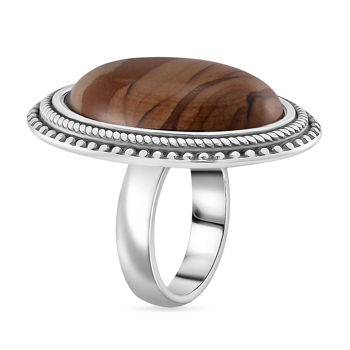Picture Jasper Oval Shape Ring with Oxidized 50.00 Ct.