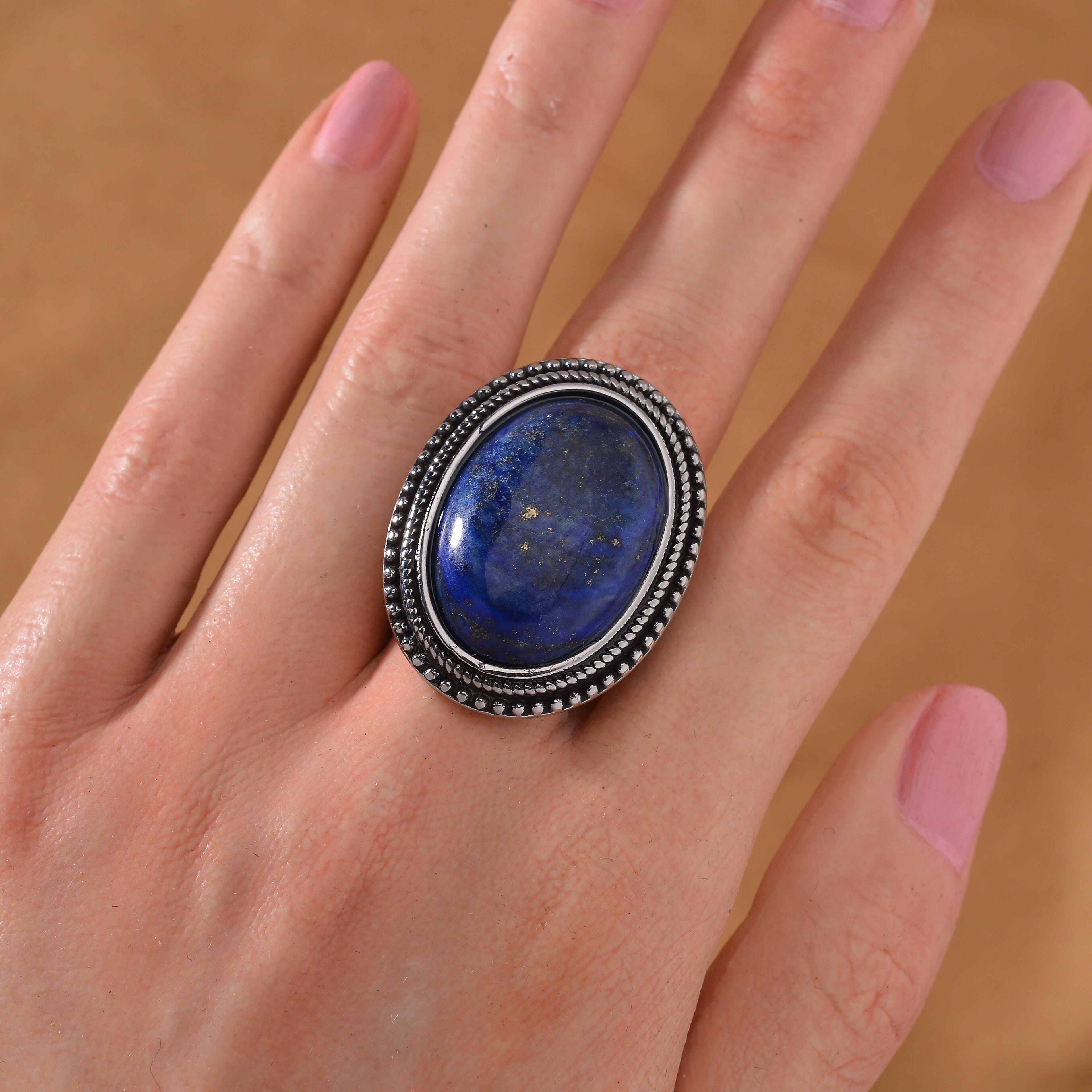 Lapis Lazuli Oval Shape Ring with Oxidized 50.00 Ct.