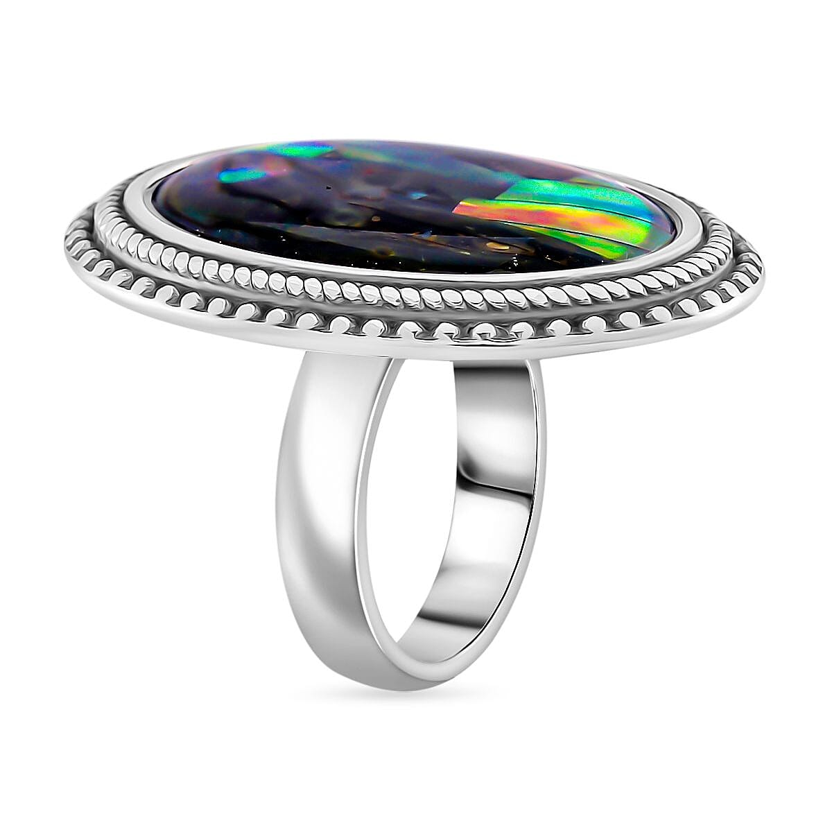 Abalone Shell Oval Shape Ring with Oxidized