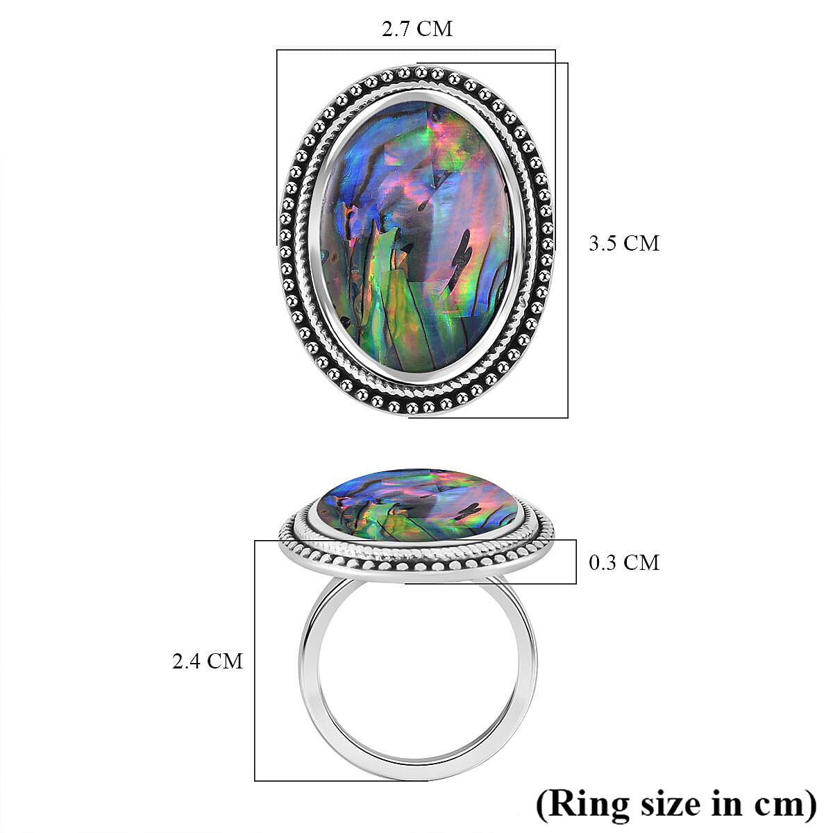 Abalone Shell Oval Shape Ring with Oxidized