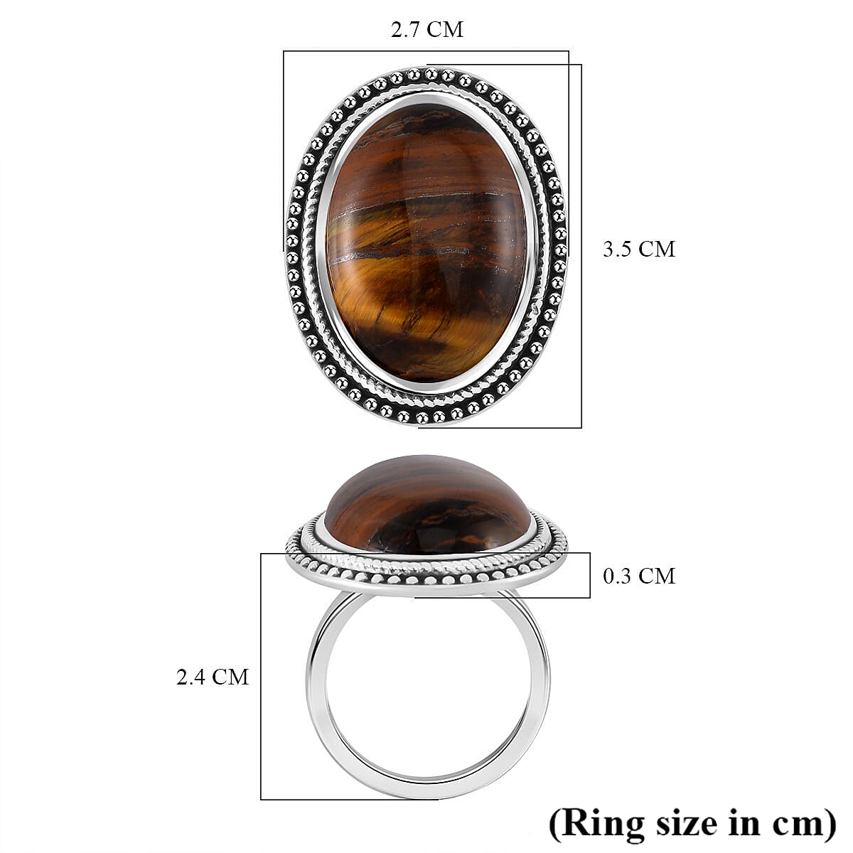 Yellow Tigers Eye Oval Shape Ring with Oxidized 50.00 Ct. Yellow Tigers Eye Oval Shape Ring with Oxidized 50.00 Ct.