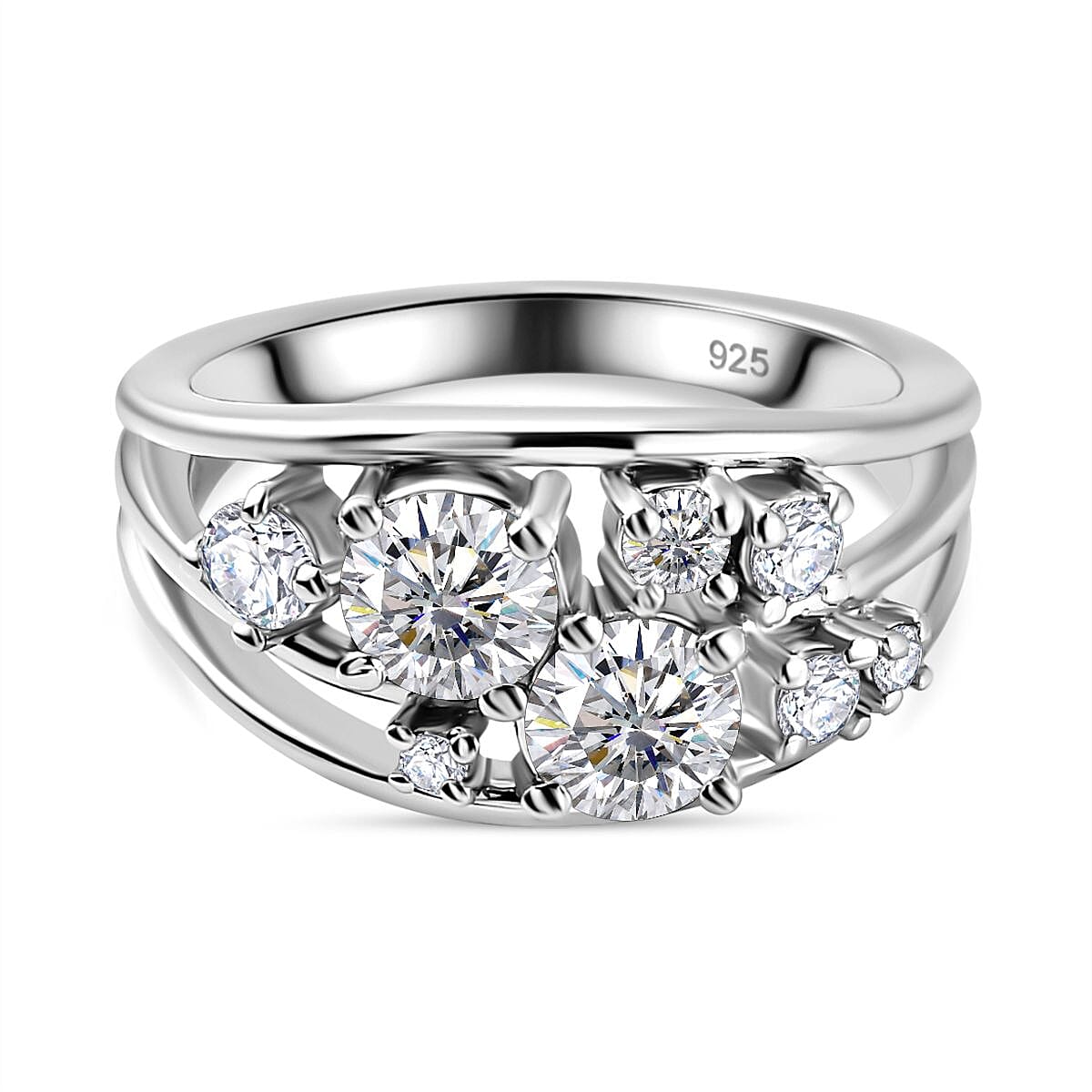 Designer Inspired - Moissanite Bubble Ring in Platinum Overlay Sterling Silver 1.34 Ct.