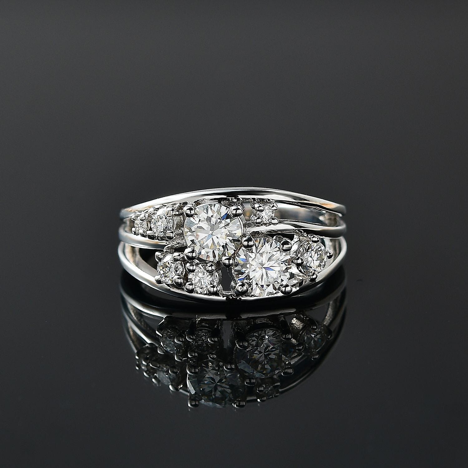 Designer Inspired - Moissanite Bubble Ring in Platinum Overlay Sterling Silver 1.34 Ct.