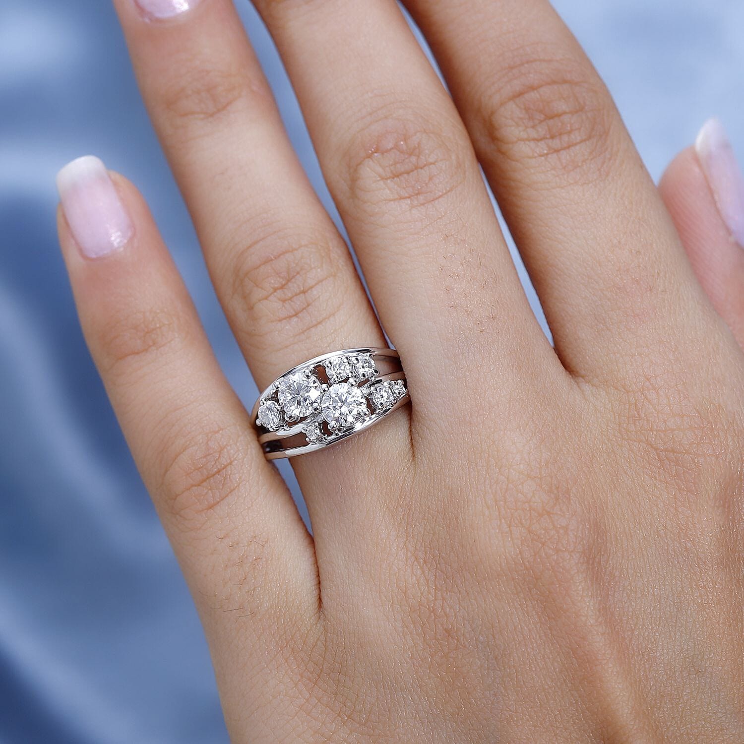 Designer Inspired - Moissanite Bubble Ring in Platinum Overlay Sterling Silver 1.34 Ct.