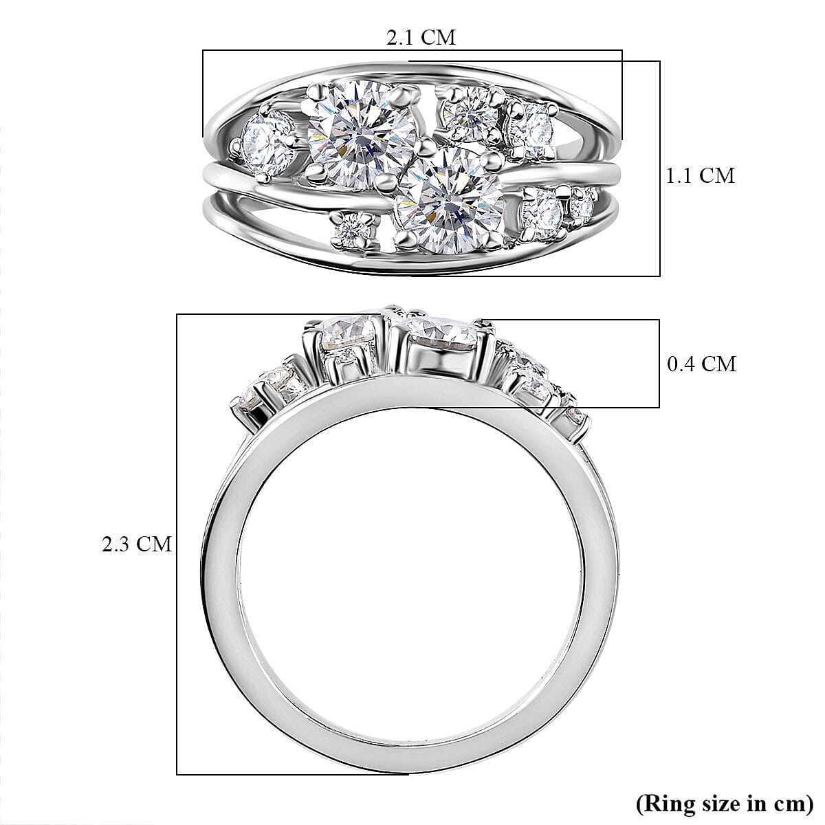 Designer Inspired - Moissanite Bubble Ring in Platinum Overlay Sterling Silver 1.34 Ct.