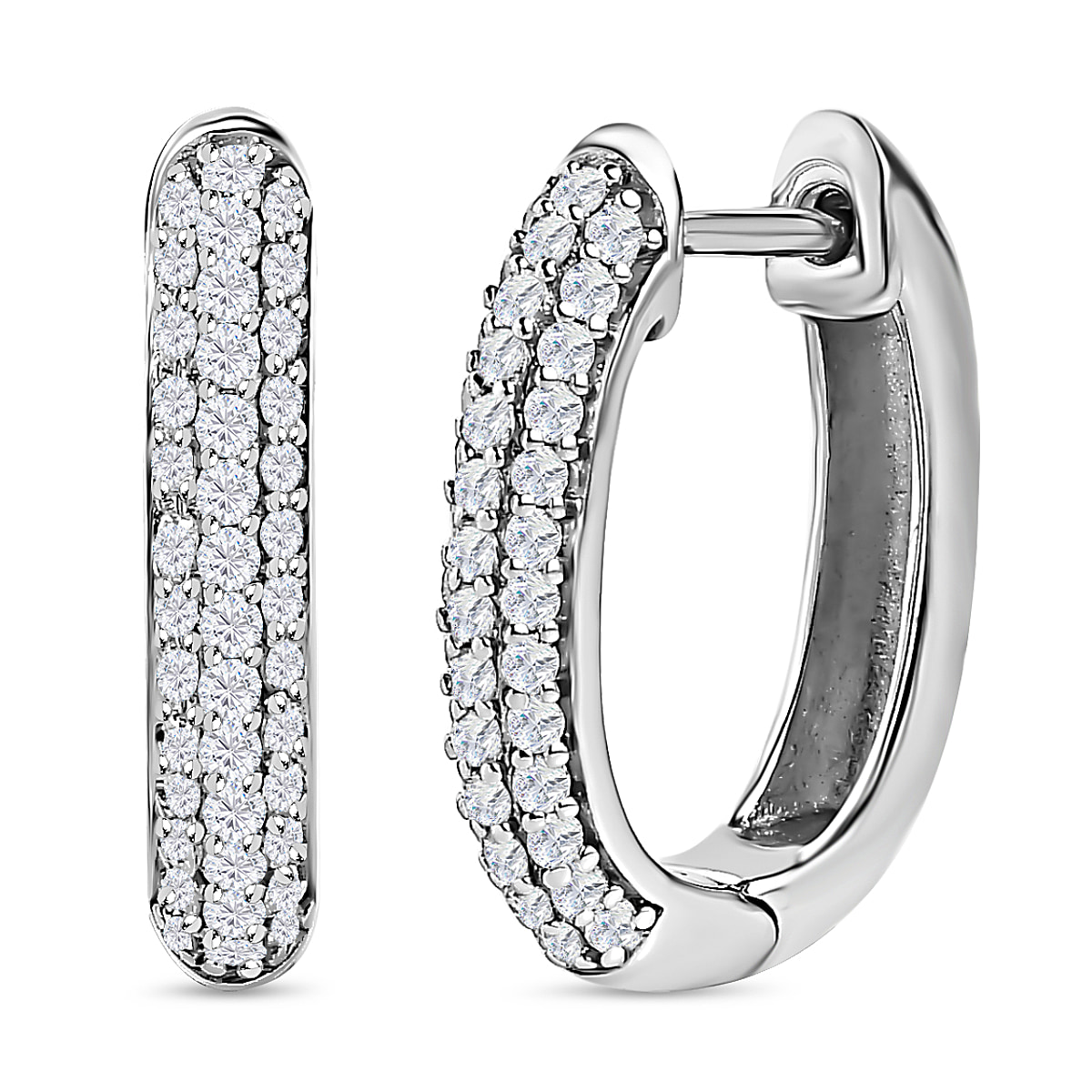 Moissanite Hoop Earrings in Platinum Overlay Sterling Silver 1.04 Ct, Silver Wt. 5.44 Gms
