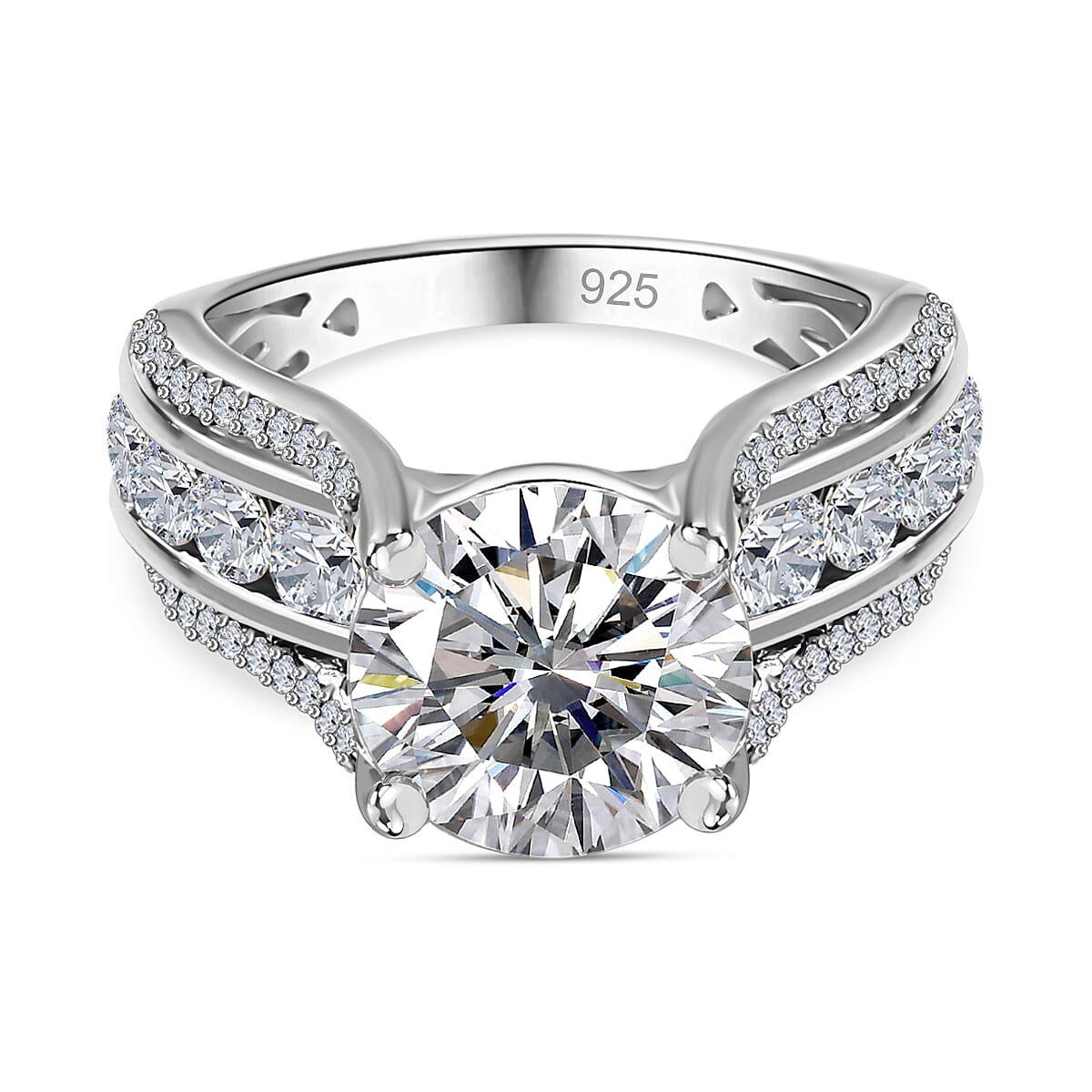 Exclusive Edition - Moissanite Bridge Ring in Platinum Overlay Sterling Silver 4.98 Ct, Silver Wt. 5.49 Gms