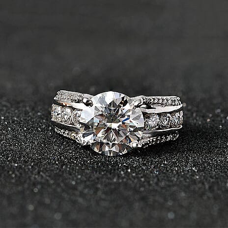 Exclusive Edition - Moissanite Bridge Ring in Platinum Overlay Sterling Silver 4.98 Ct, Silver Wt. 5.49 Gms