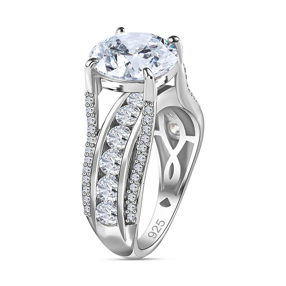 Exclusive Edition - Moissanite Bridge Ring in Platinum Overlay Sterling Silver 4.98 Ct, Silver Wt. 5.49 Gms