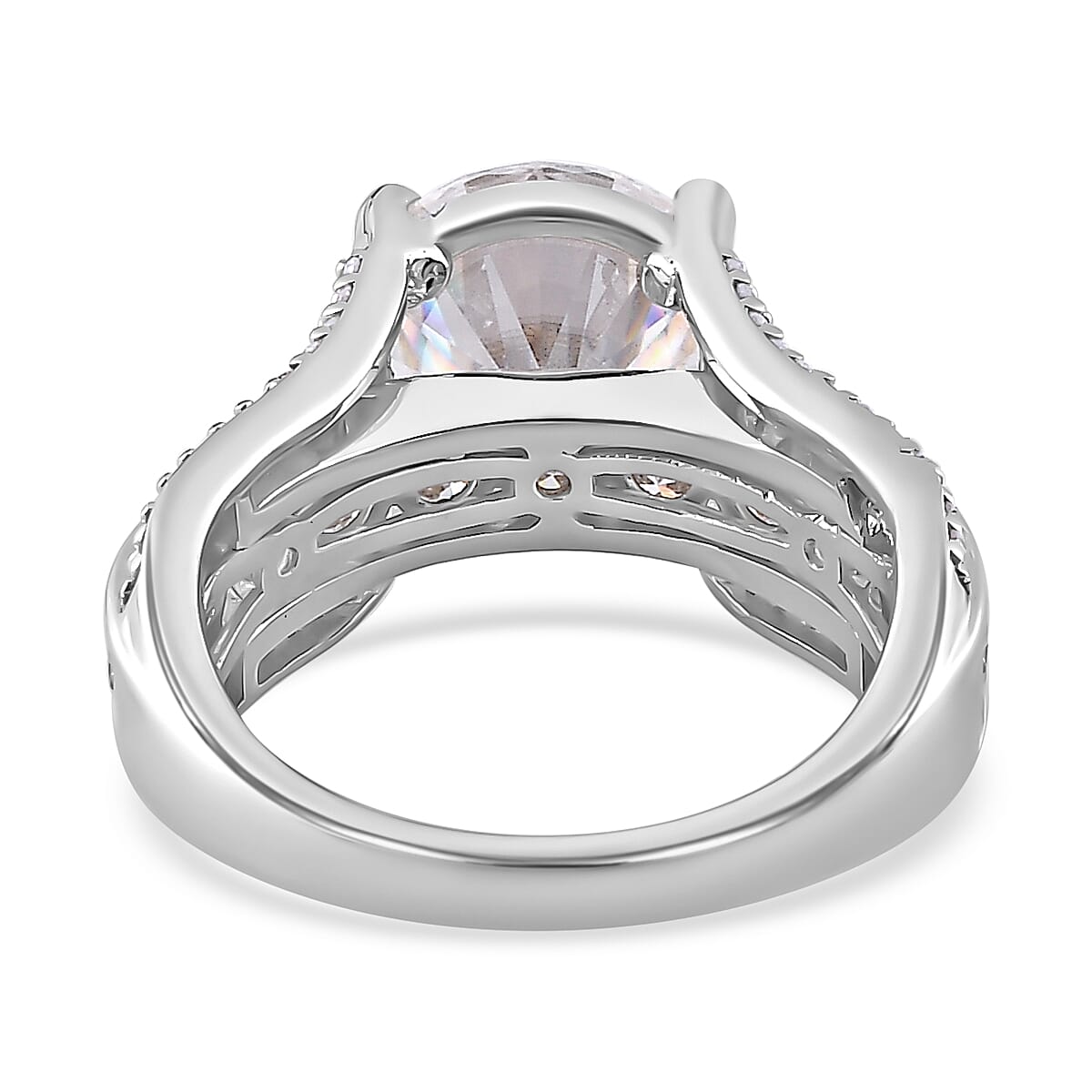 Exclusive Edition - Moissanite Bridge Ring in Platinum Overlay Sterling Silver 4.98 Ct, Silver Wt. 5.49 Gms