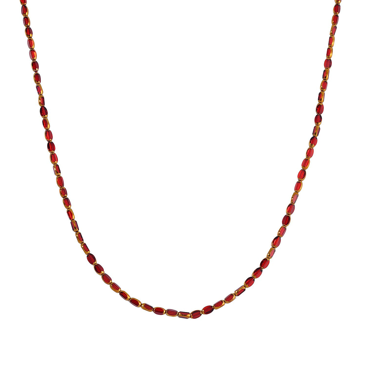Red Austrian Crystal Necklace (Size - 20) in Two Tone (Silver & Gold)
