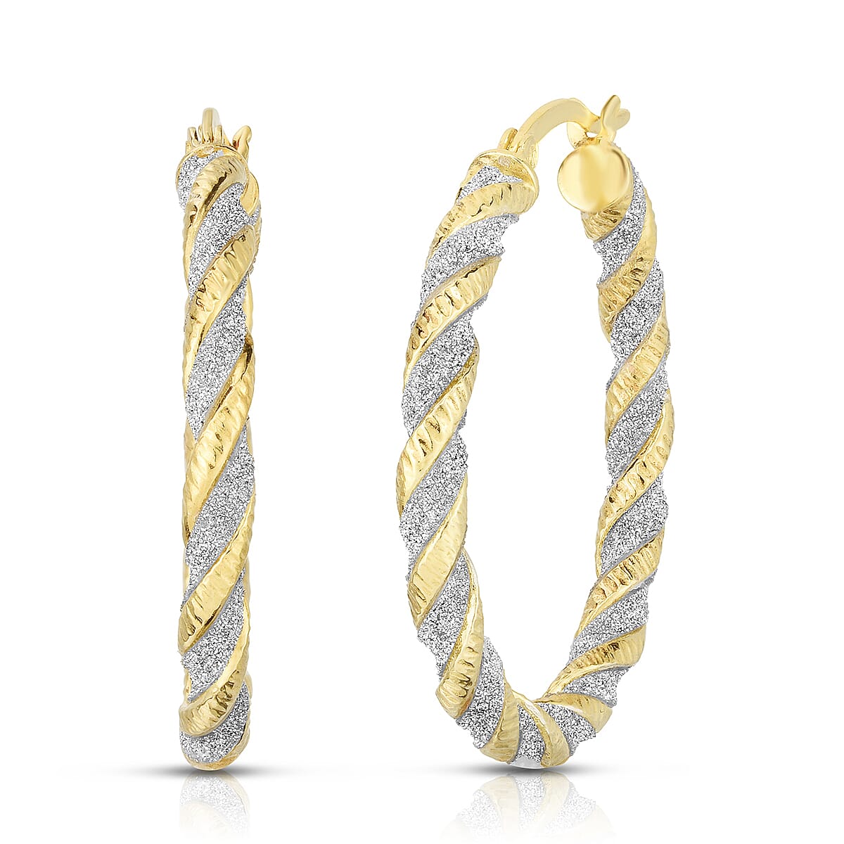Yellow Gold Overlay Sterling Silver Twisted Crystal Dust Hoop Earrings