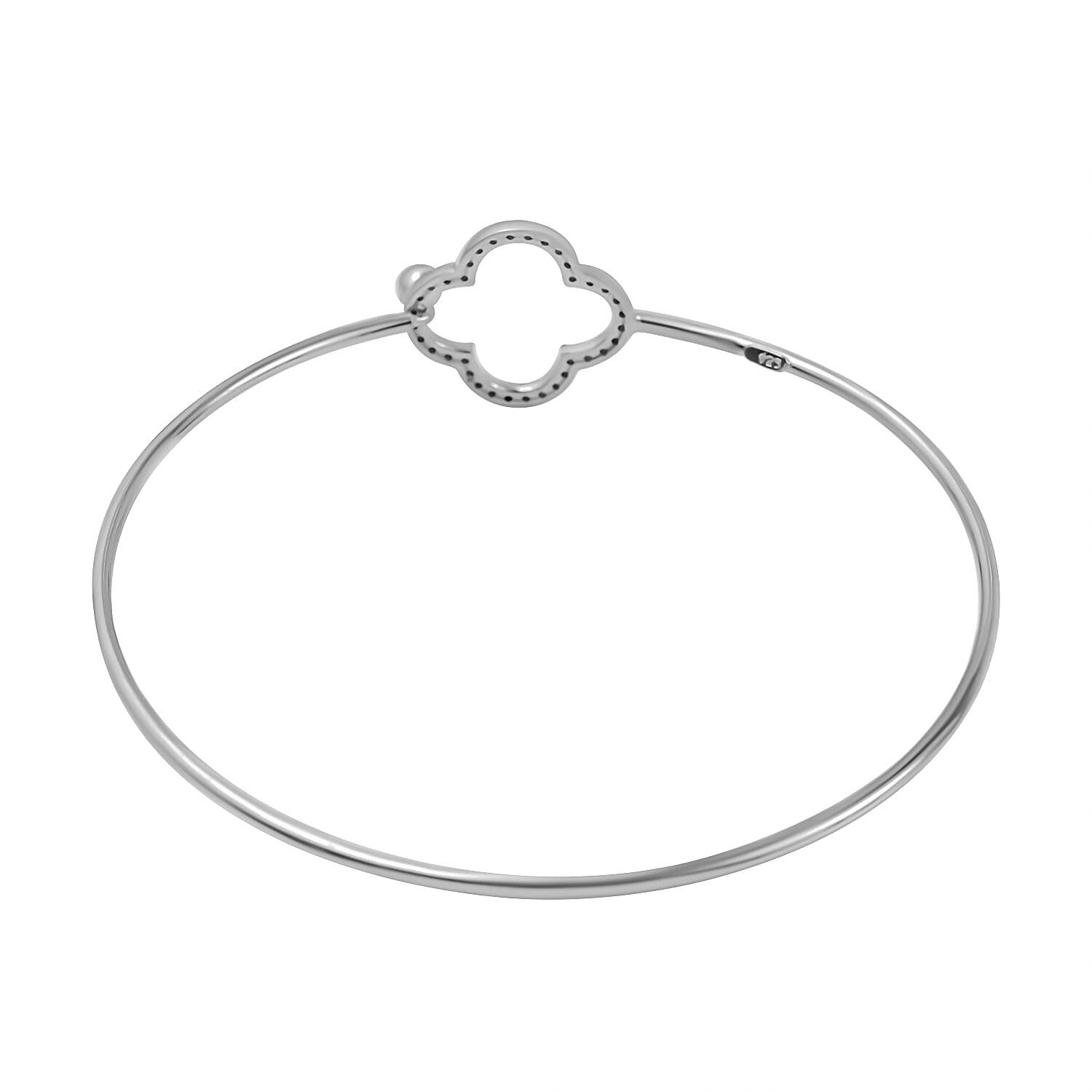 Designer Inspired - Cubic Zirconia Clover Bangle in Platinum Overlay Sterling Silver (Size - 7.5)