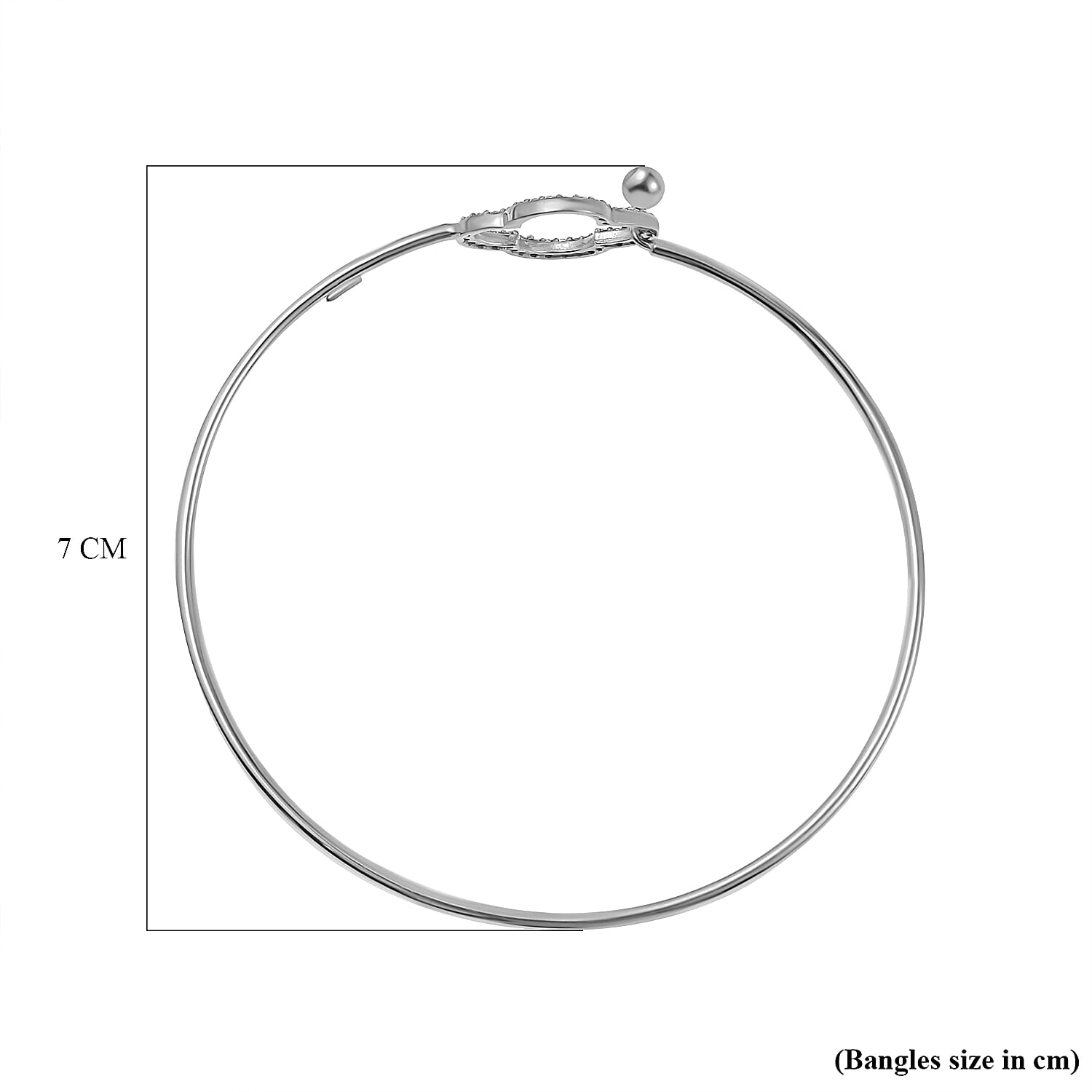 Designer Inspired - Cubic Zirconia Clover Bangle in Platinum Overlay Sterling Silver (Size - 7.5)