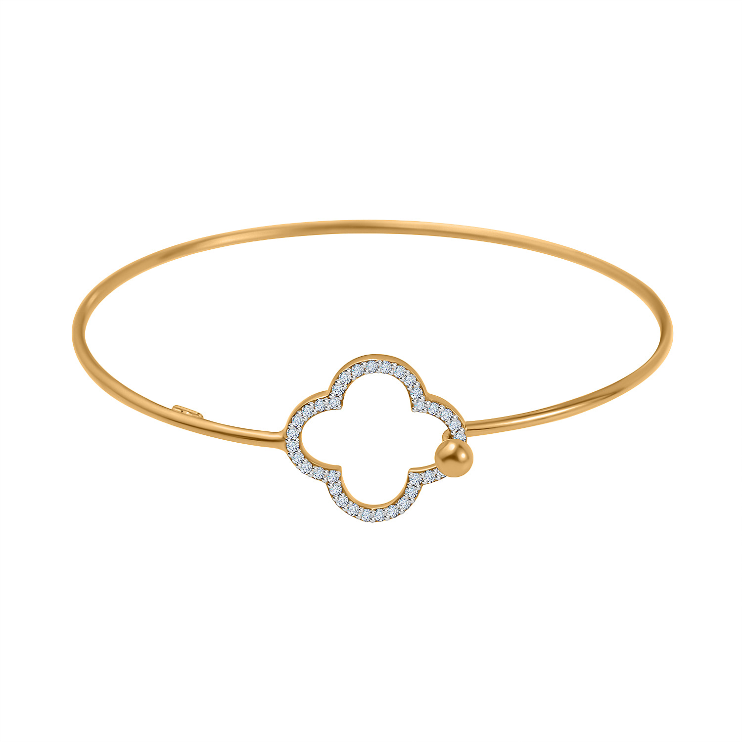 NY Closeout - Zirconia Clover Bangle in 18K Vermeil Yellow Gold Plated Sterling Silver (Size - 7.5)