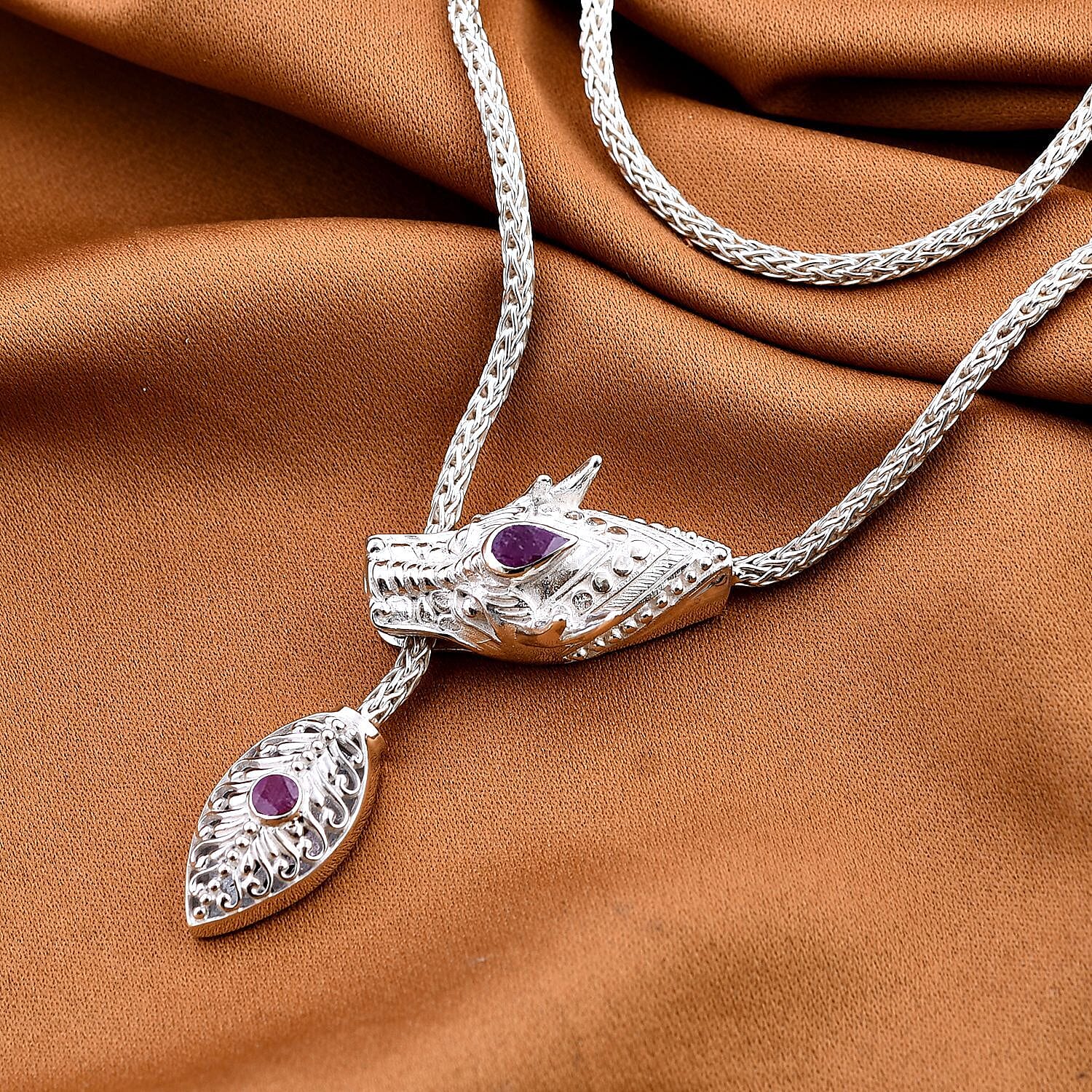 Royal Bali African Ruby Necklace Sterling Silver 0.38 ct, Silver Wt. 33.8 Gms 0.380 Ct.