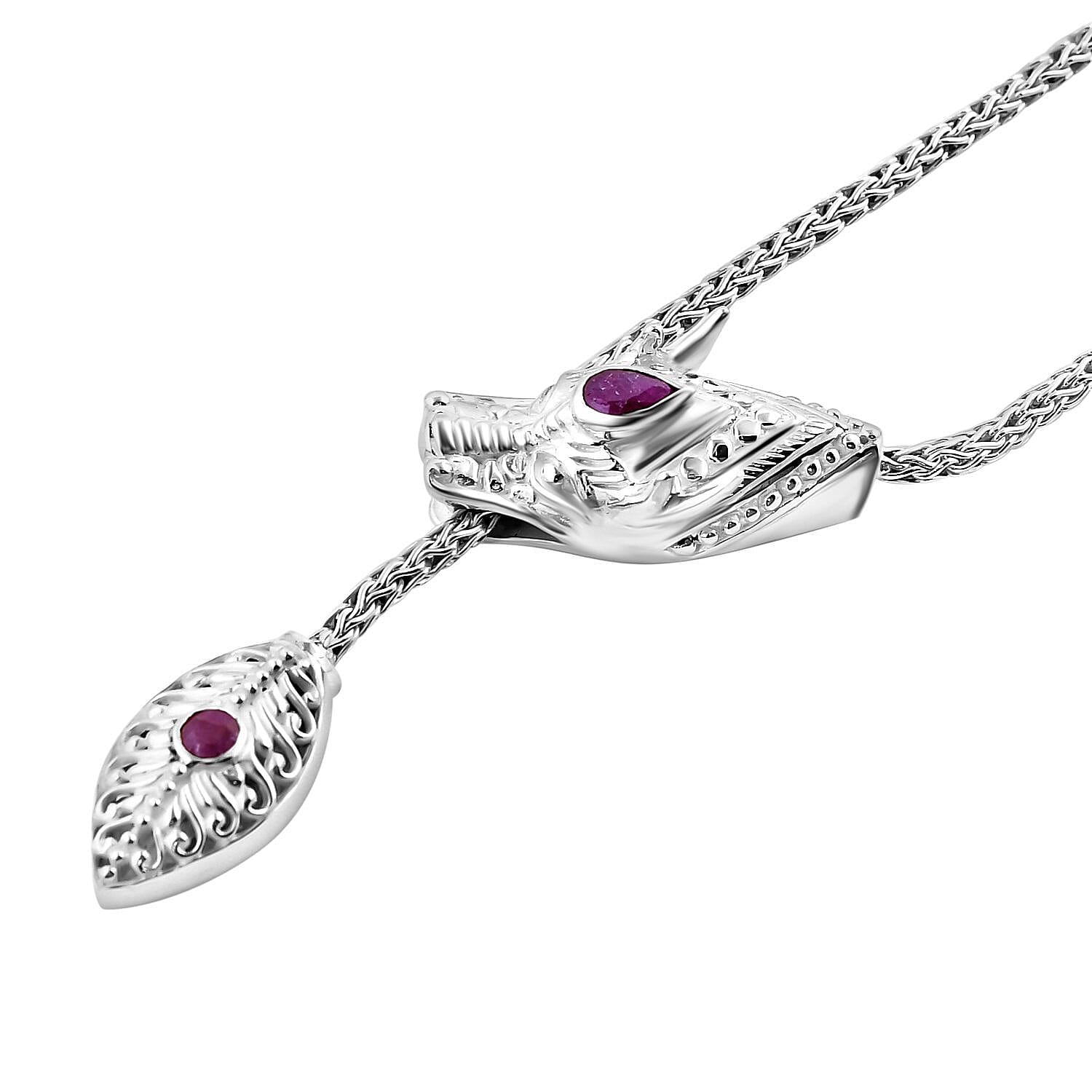 Royal Bali African Ruby Necklace Sterling Silver 0.38 ct, Silver Wt. 33.8 Gms 0.380 Ct.