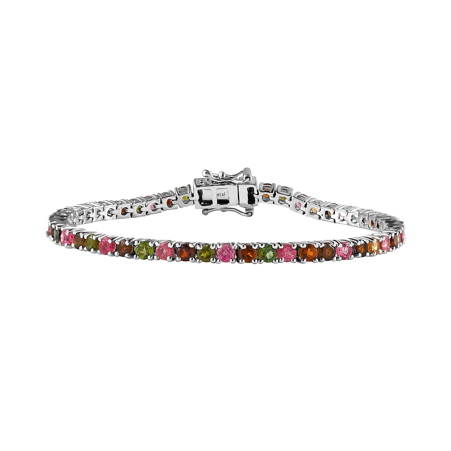 Multi-Tourmaline Tennis Bracelet (Size - 7) in Platinum Overlay Sterling Silver 6.78 Ct, Silver Wt 9.60 GM
