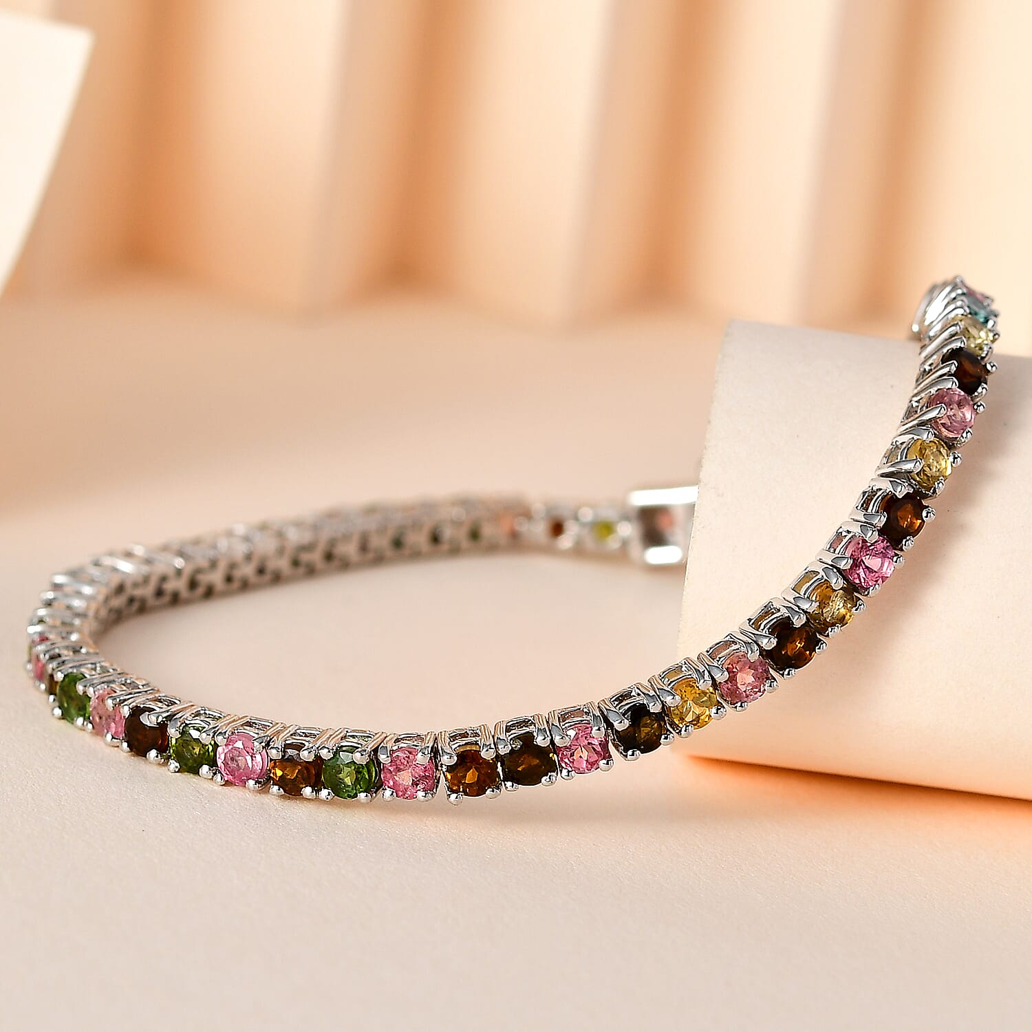 Multi-Tourmaline Tennis Bracelet (Size - 7) in Platinum Overlay Sterling Silver 6.78 Ct, Silver Wt 9.60 GM