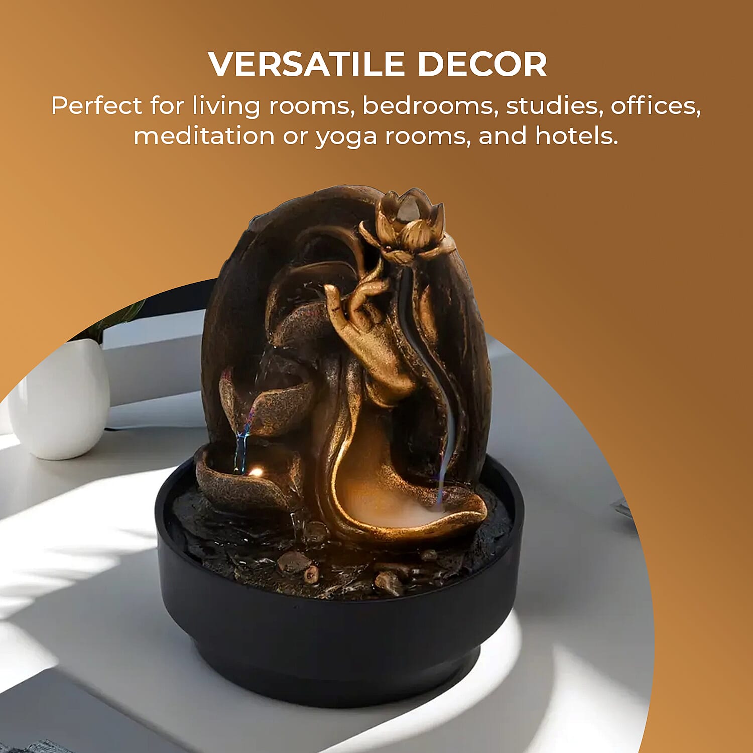 2-In-1 Buddha Hand with a Lotus Fountain LED Light With Incense Burner (30pcs Incense) - Grey - Gold