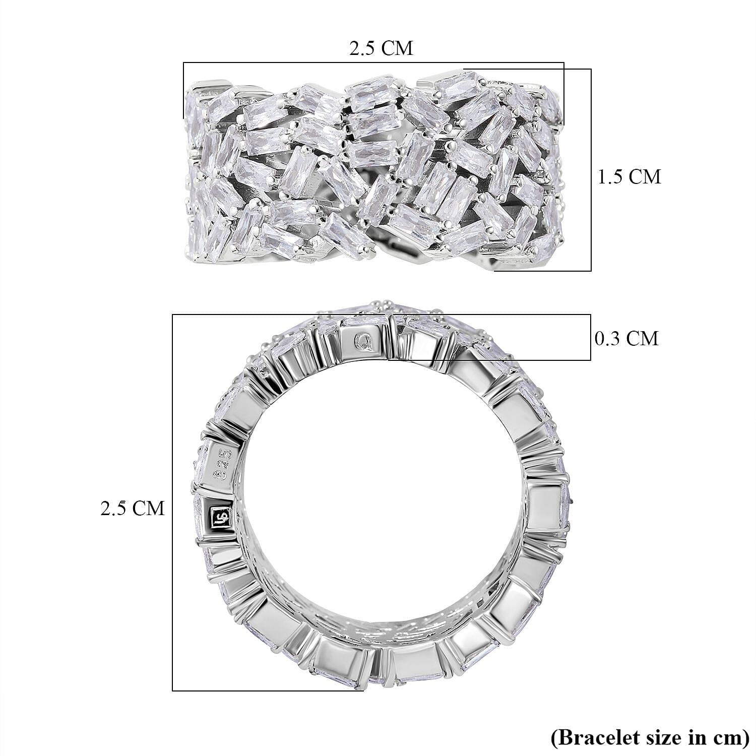 Lustro Stella - Cubic Zirconia Fire Cracker Full Eternity Band Ring in Rhodium Overlay Sterling Silver, Silver  Wt 7.10 Gms