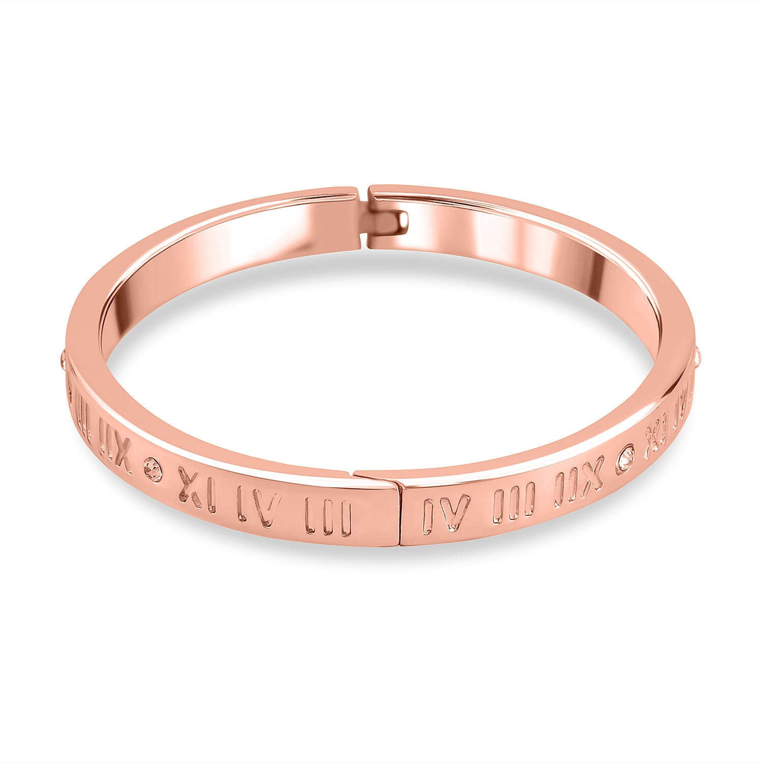 Designer Inspired-White Austrian Crystal Bangle (Size - 7) in Rose Gold Tone