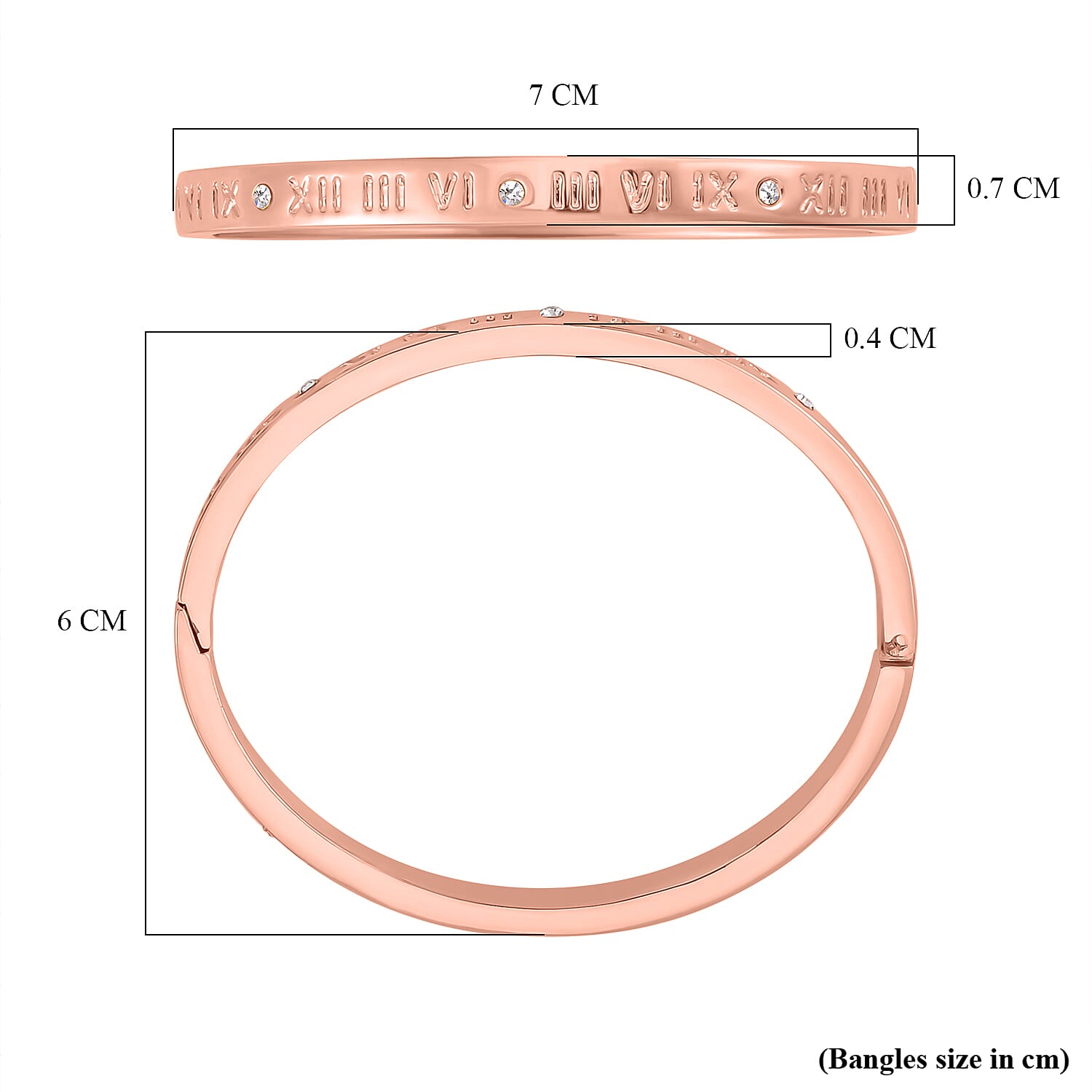 Designer Inspired-White Austrian Crystal Bangle (Size - 7) in Rose Gold Tone