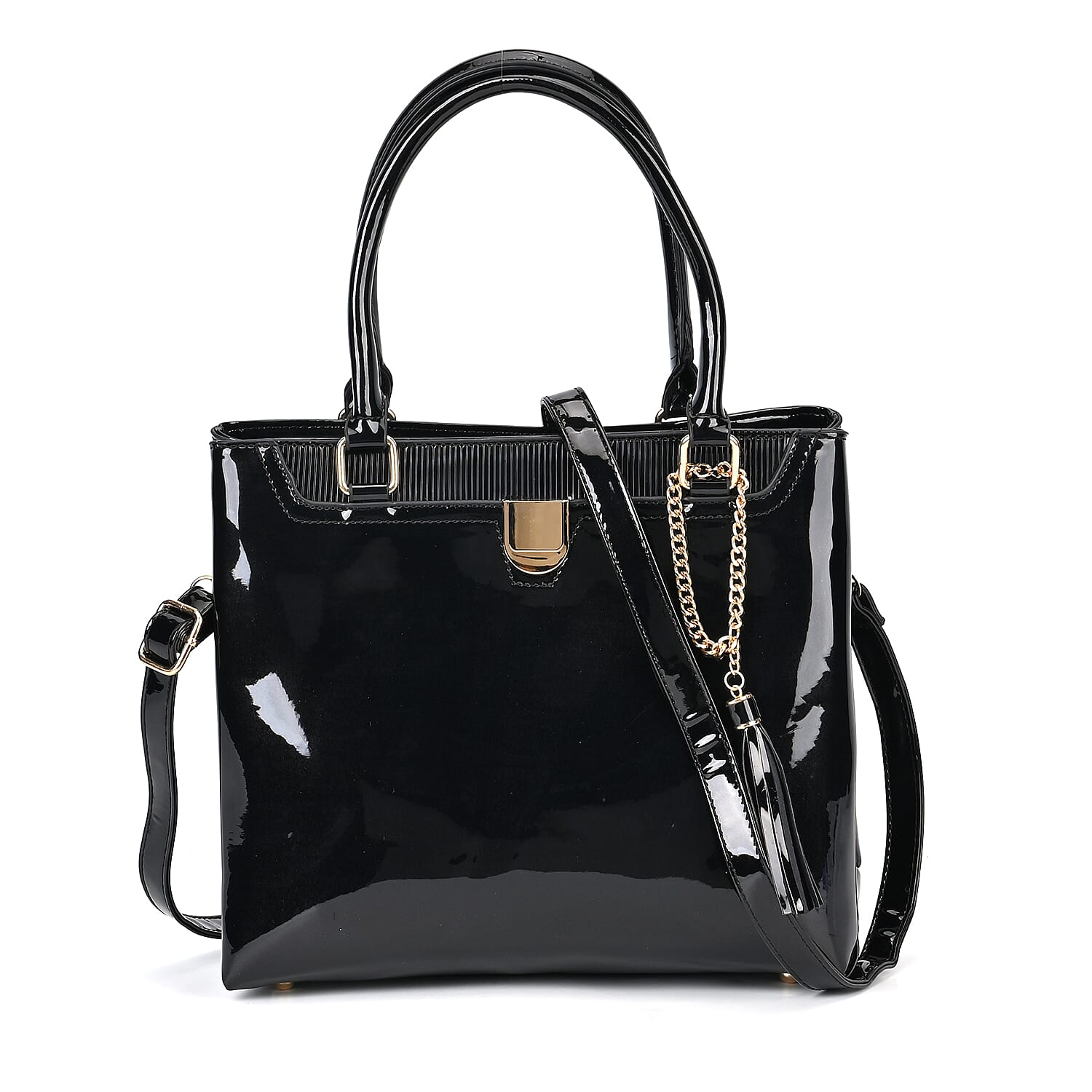 Leatherette Crossbody Bag with Detachable Shoulder Strap - Black