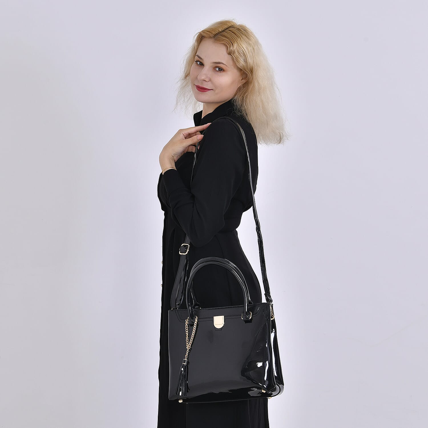 Leatherette Crossbody Bag with Detachable Shoulder Strap - Black