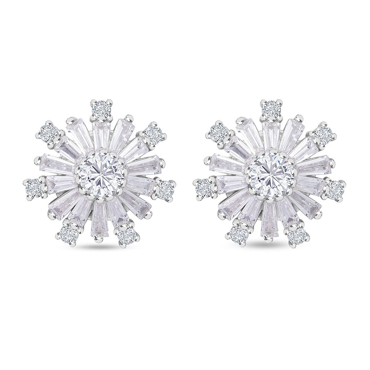 NY Closeout - Cubic Zirconia Earrings in Rhodium Overlay Sterling Silver
