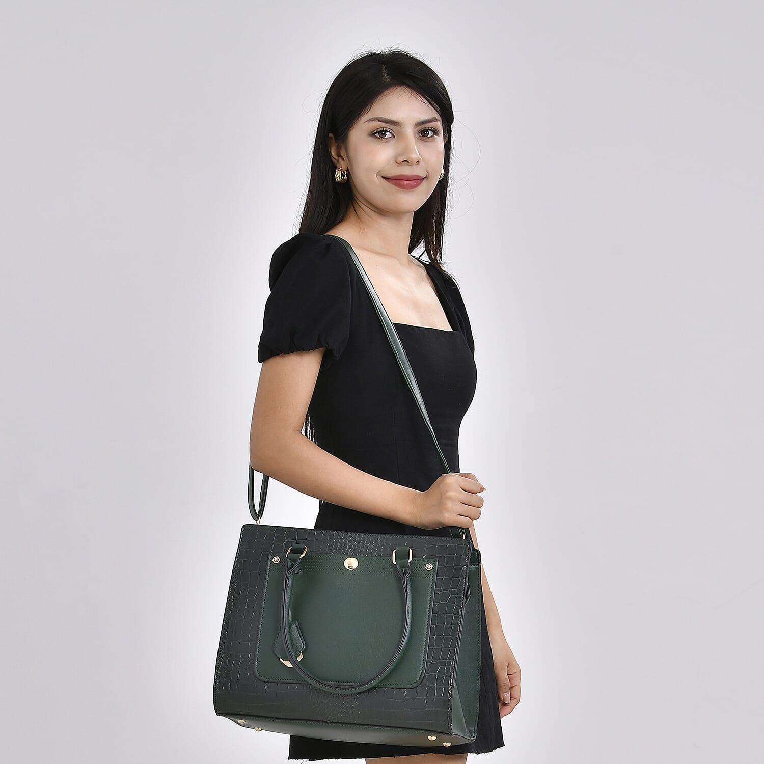 PU Crocodile Crossbody Bag  - Olive