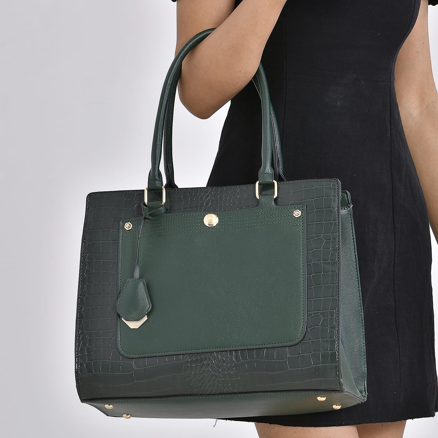 PU Crocodile Crossbody Bag  - Olive