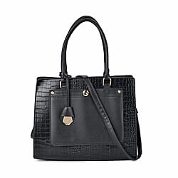 Leather Look Crocodile Crossbody Bag (Size 35x12x25 cm) - Black