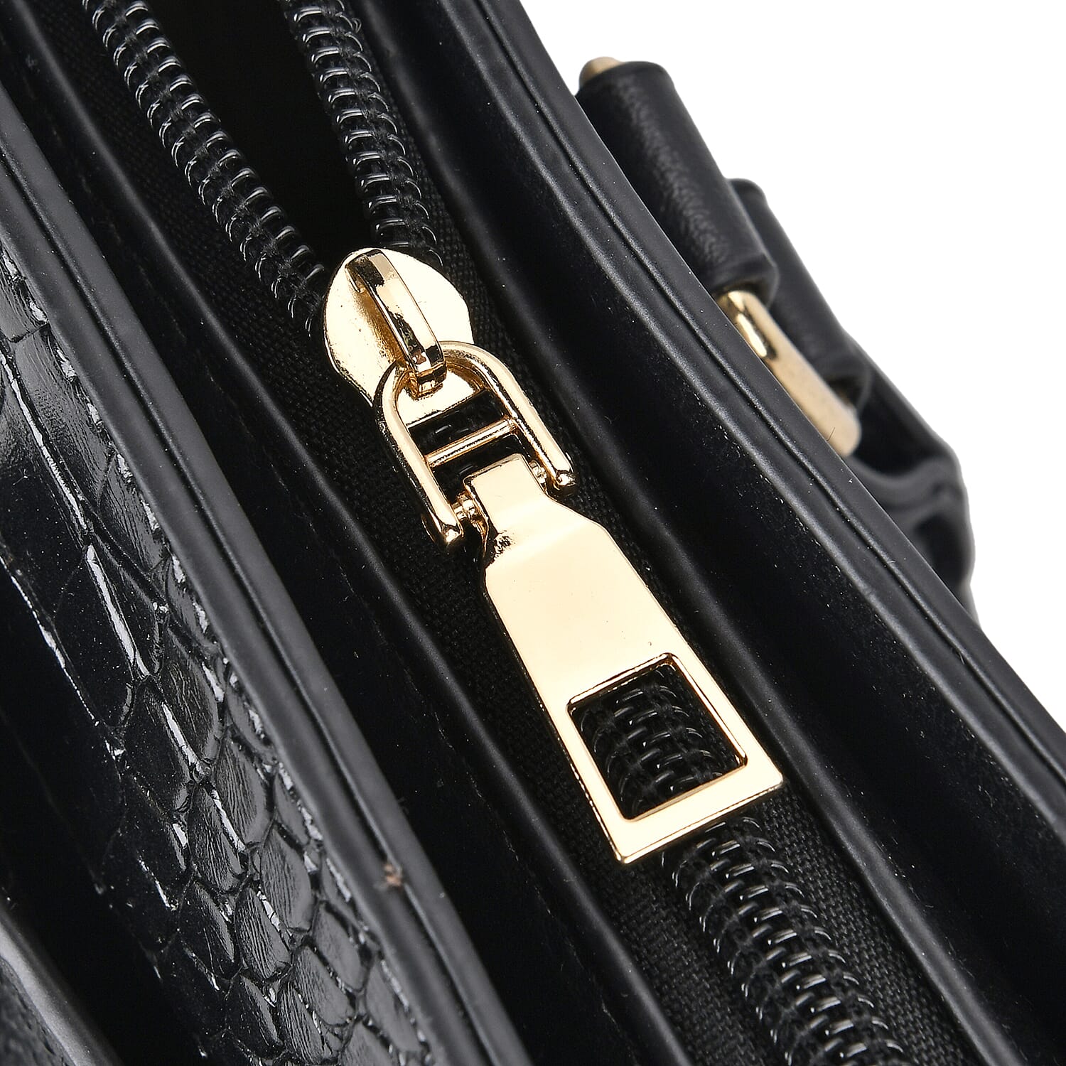 Leather Look Crocodile Crossbody Bag (Size 35x12x25 cm) - Black