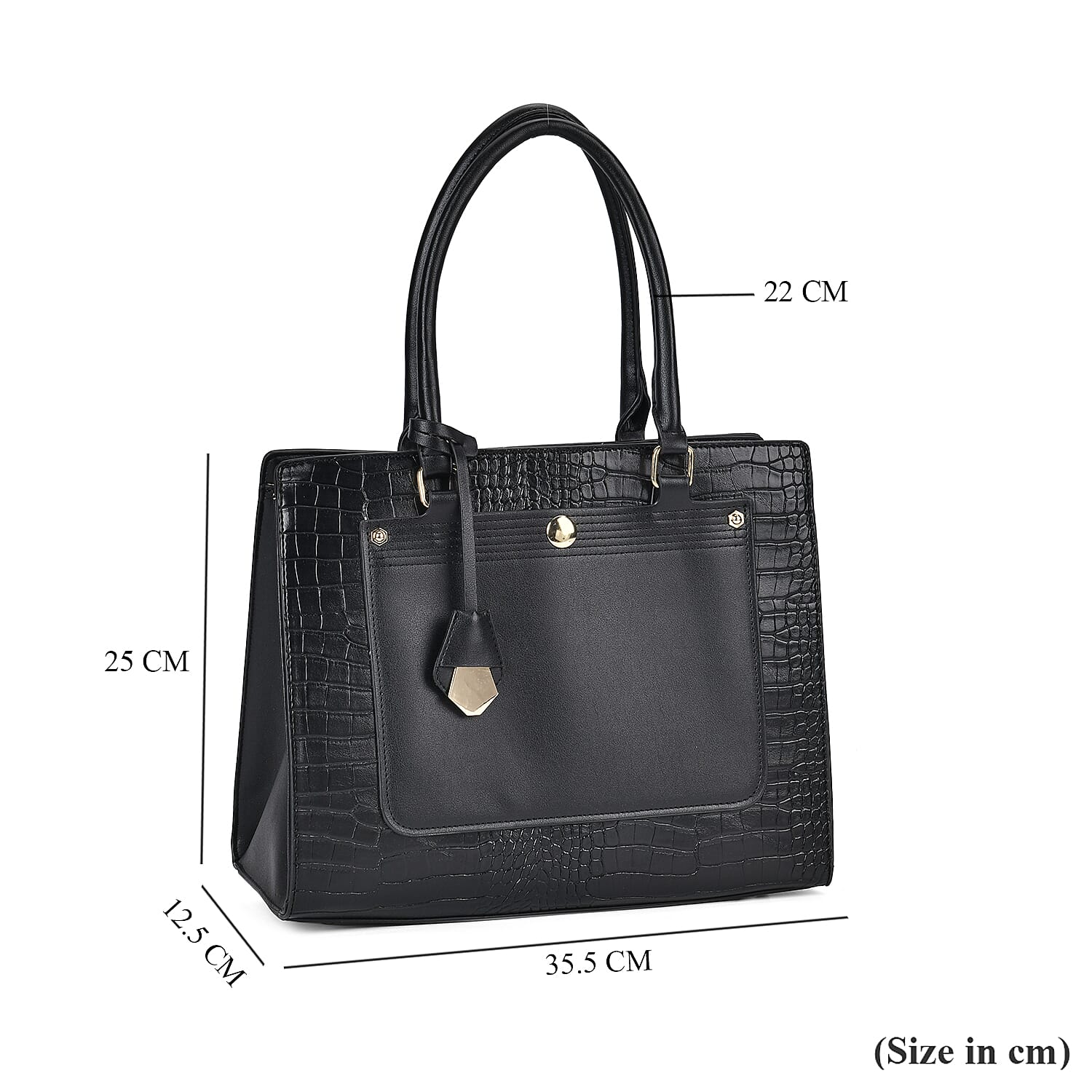 Leather Look Crocodile Crossbody Bag (Size 35x12x25 cm) - Black