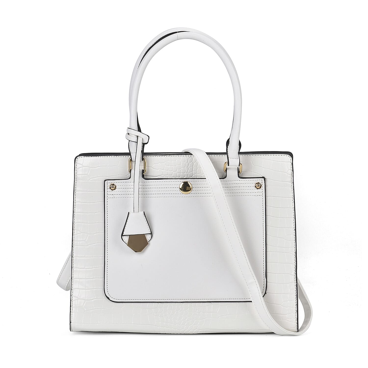 Leather Look Crocodile Crossbody Bag (Size 35x12x25 cm) - White