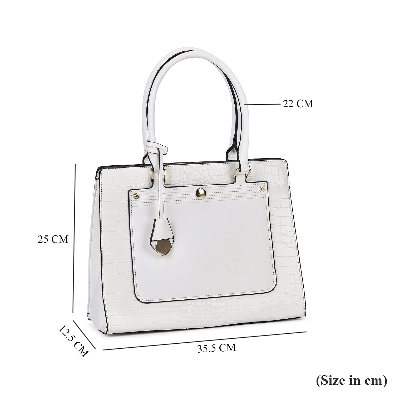 Leather Look Crocodile Crossbody Bag (Size 35x12x25 cm) - White