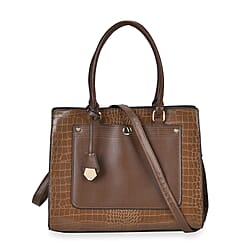 Leather Look Crocodile Crossbody Bag (Size 35x12x25 cm) - Black