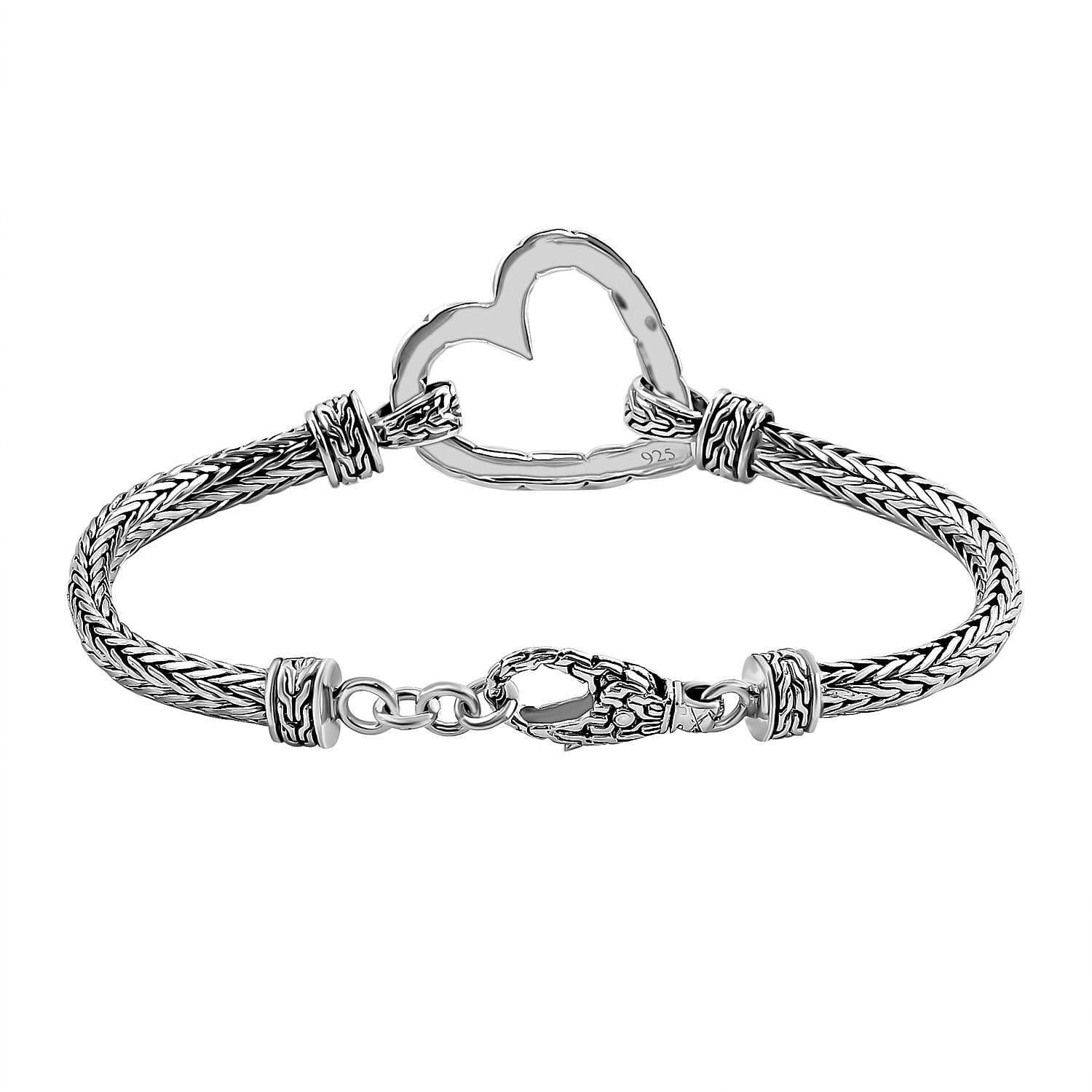 Royal Bali Collection- Sterling Silver Heart Bracelet (Size - 7)