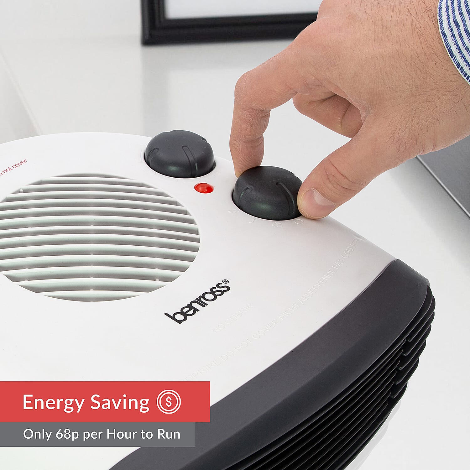 Benross Low Noise Heater Featuring Both Heating & Cooling Options with 3 Temprature Settings (Heat Output 2KW) - White & Grey