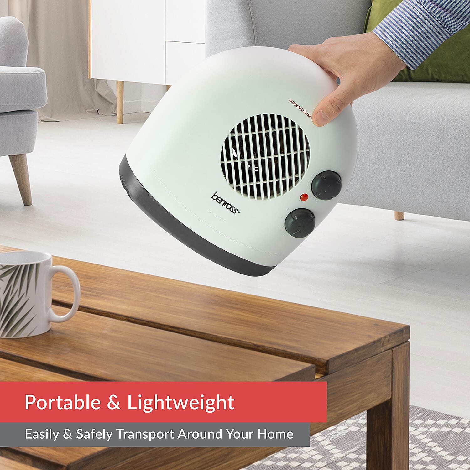 Benross Low Noise Heater Featuring Both Heating & Cooling Options with 3 Temprature Settings (Heat Output 2KW) - White & Grey