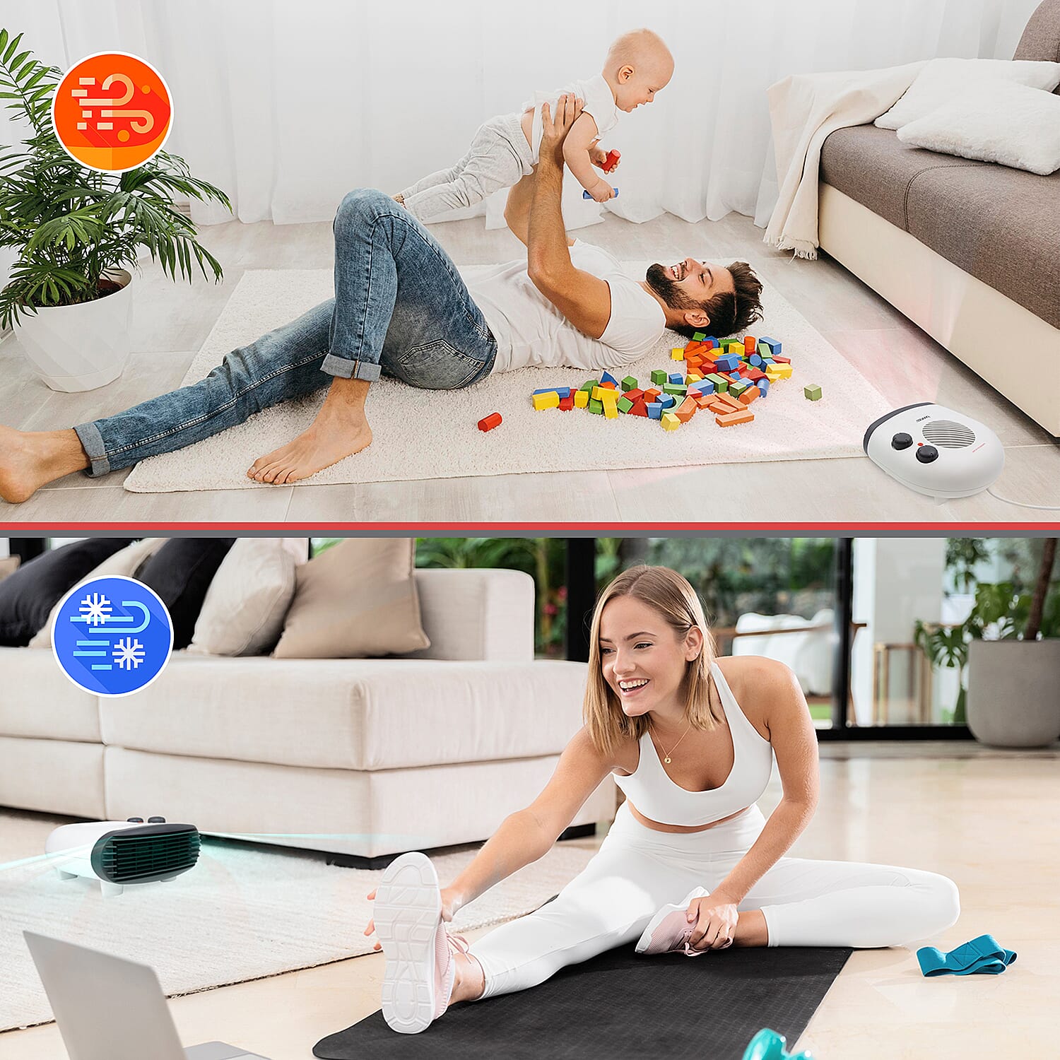 Benross Low Noise Heater Featuring Both Heating & Cooling Options with 3 Temprature Settings (Heat Output 2KW) - White & Grey