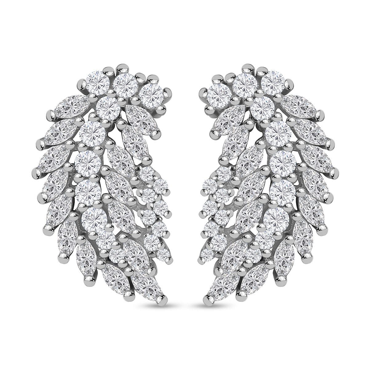 Cubic Zirconia Angel Wing Earrings in Rhodium Overlay Sterling Silver