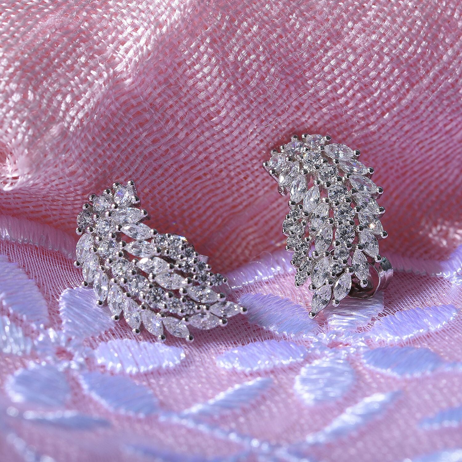 Cubic Zirconia Angel Wing Earrings in Rhodium Overlay Sterling Silver