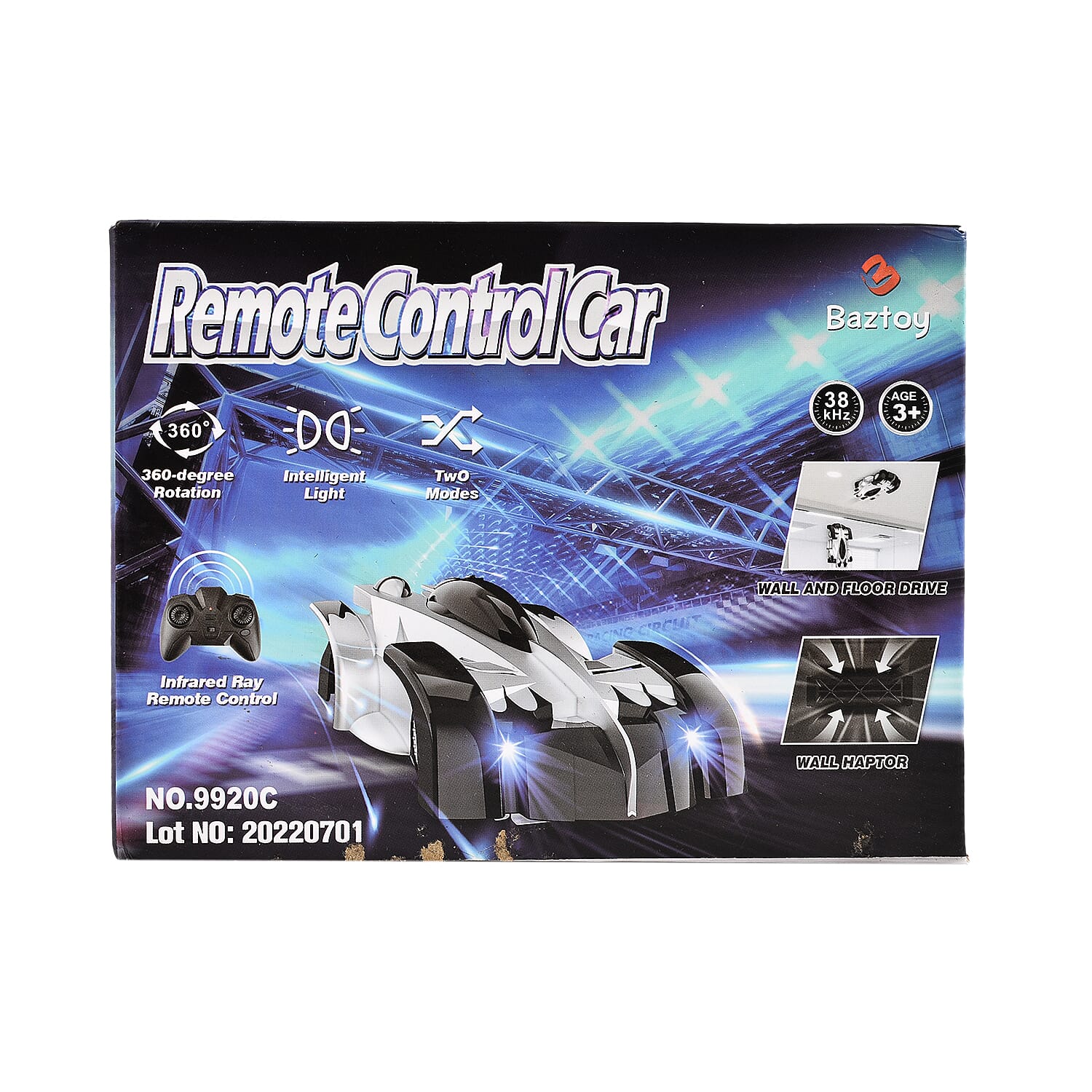 CHENBAI Remote Control Rechargeable Wall Climbing Toy Car with 360 Degree Rotation & LED Lights - Black & White