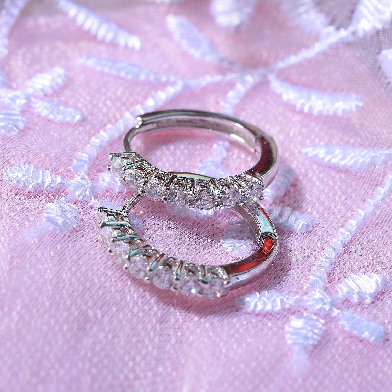 NY Closeout - Cubic Zirconia Half-Eternity Hoop Earrings in Rhodium Overlay Sterling Silver