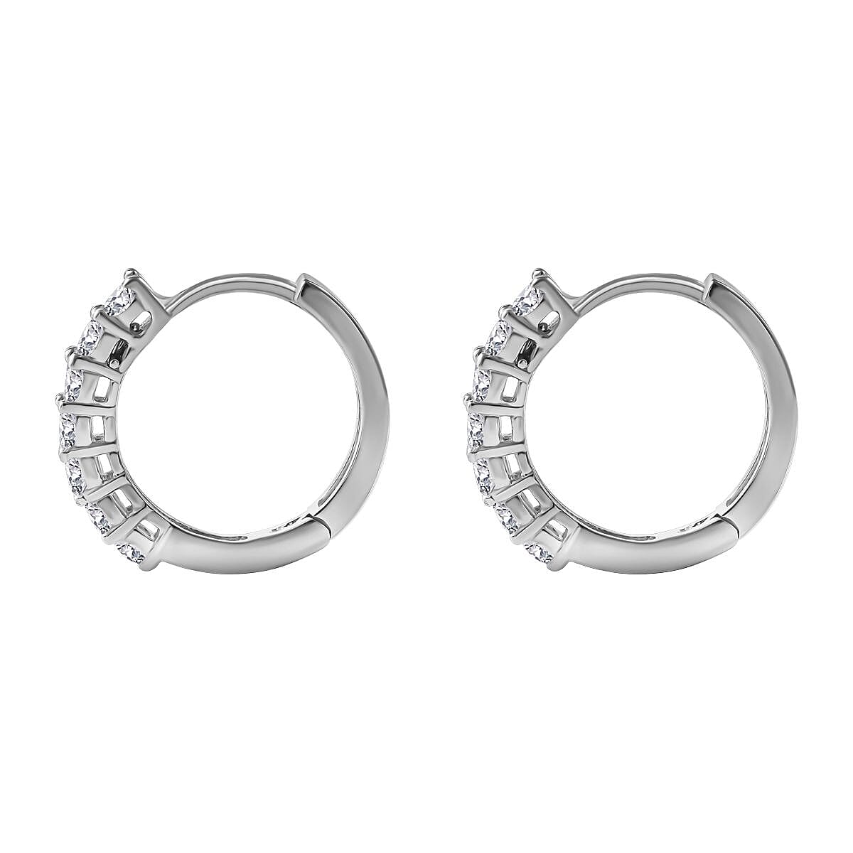 NY Closeout - Cubic Zirconia Half-Eternity Hoop Earrings in Rhodium Overlay Sterling Silver