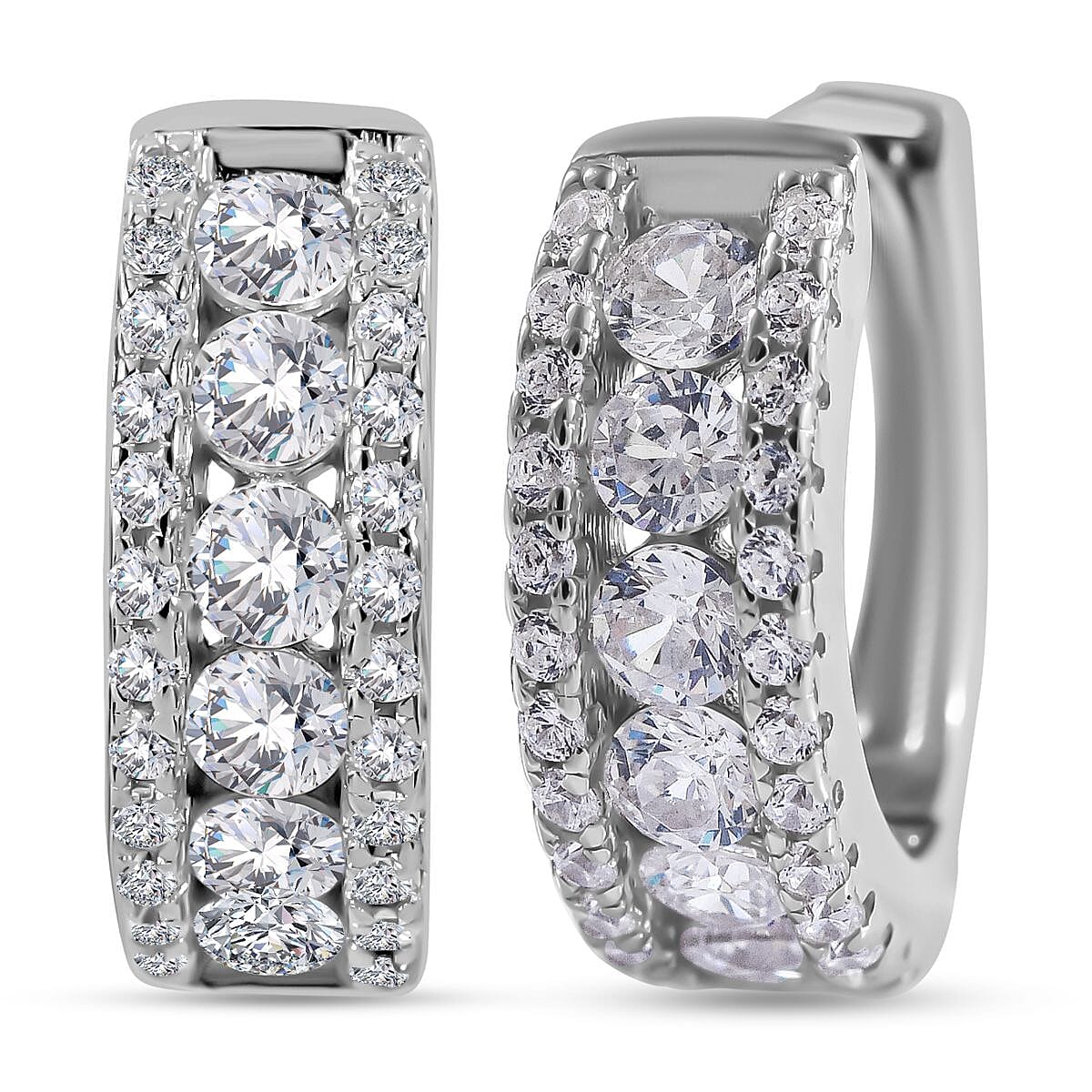 Cubic Zirconia Half-Eternity Hoop Earrings in Rhodium Overlay Sterling Silver