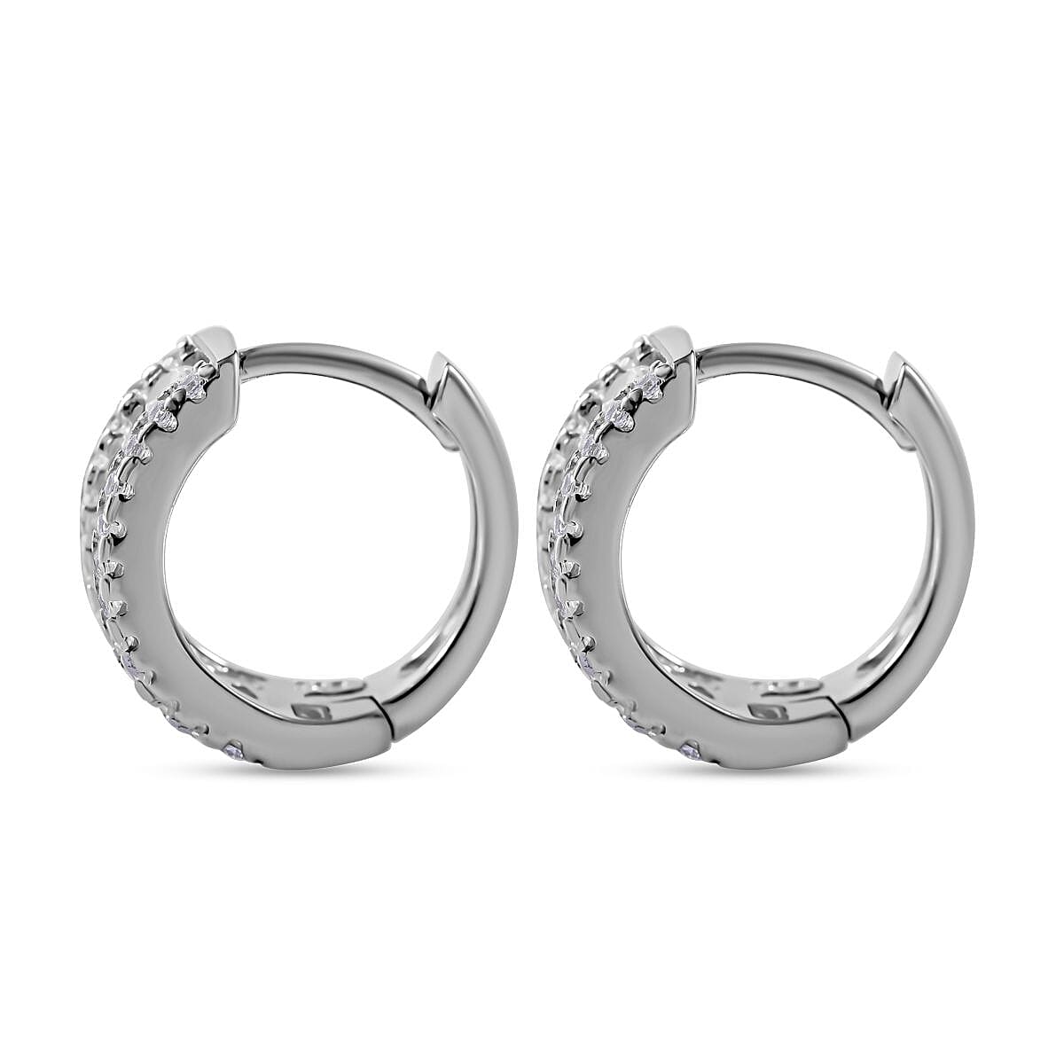 Cubic Zirconia Half-Eternity Hoop Earrings in Rhodium Overlay Sterling Silver